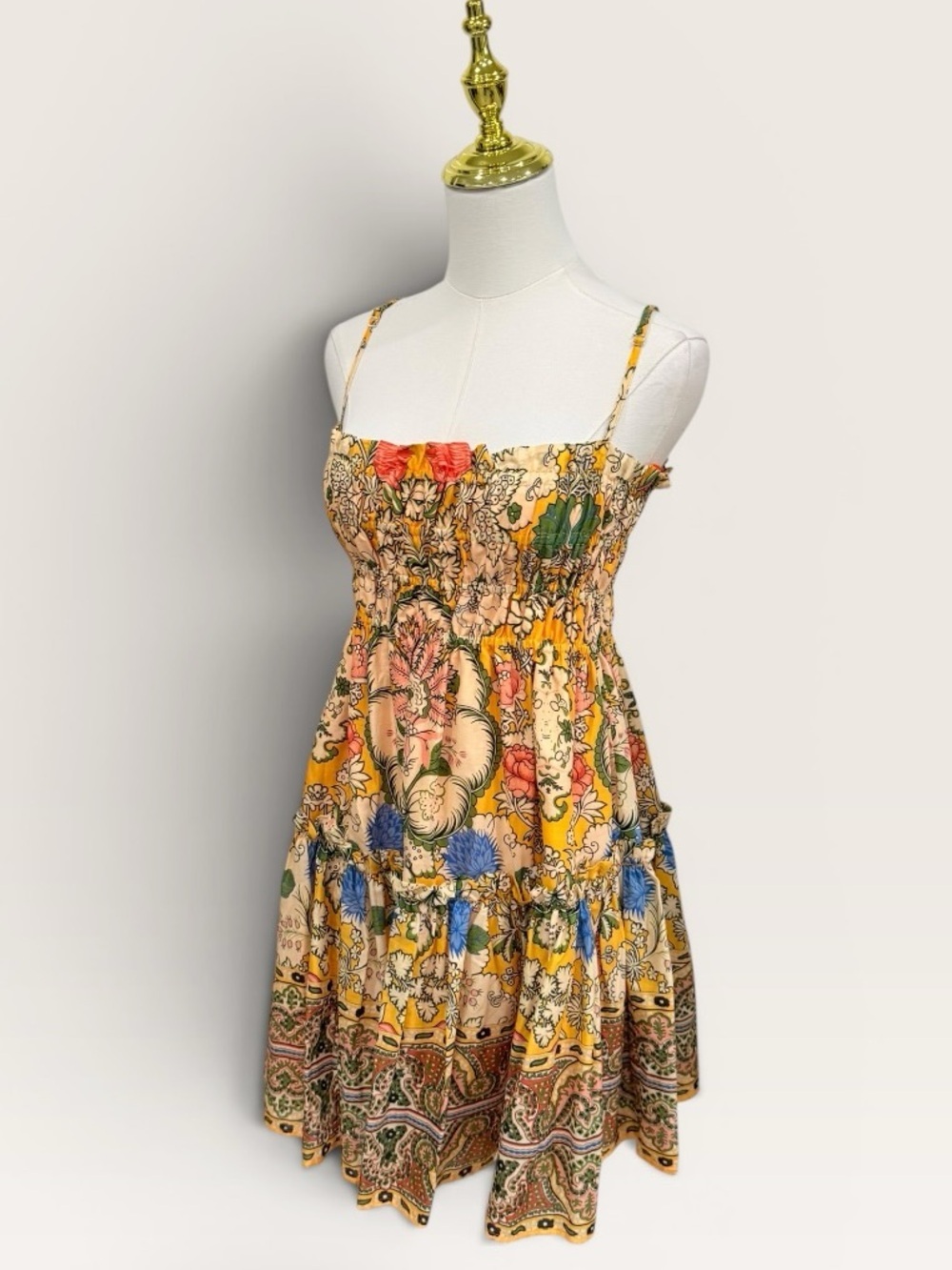 A Loves A Multicolor Floral Smocked Cotton Minidress Sunflower NWT Boho Beach